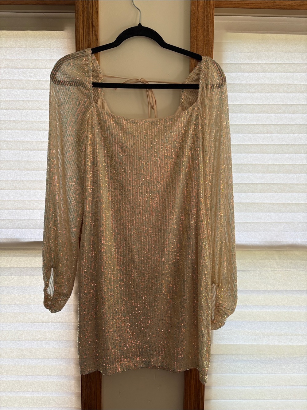 Prom/Formal Dress City Triangles Champagne Sequin Long-Sleeve Shift Dress.